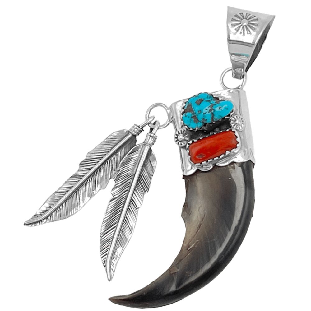 Kettenanhänger aus Sterling Silber - Premium Bear Claw, Kingman Türkis, Koralle