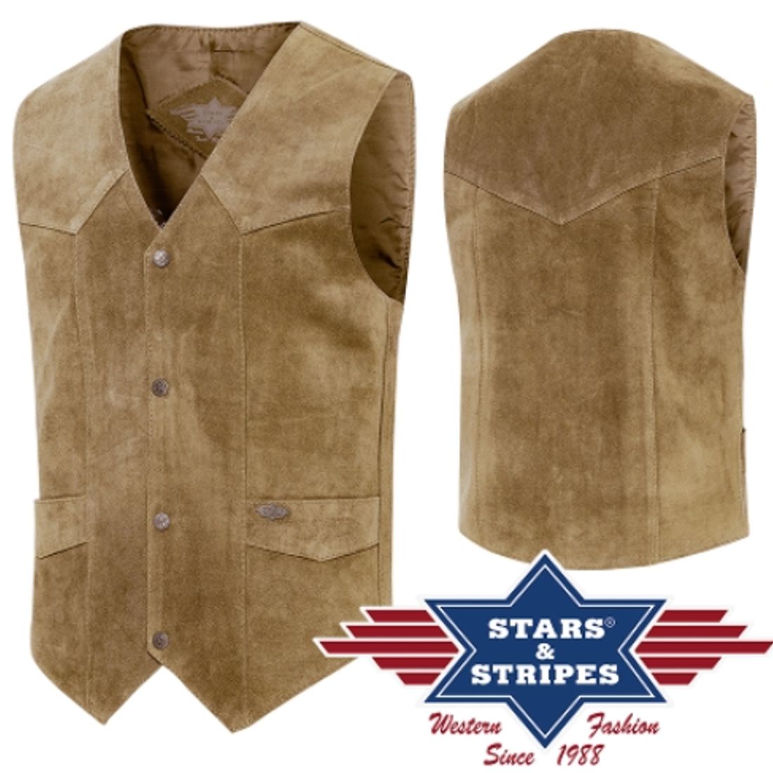Herren Lederweste von Stars & Stripes - Alabama, Beige