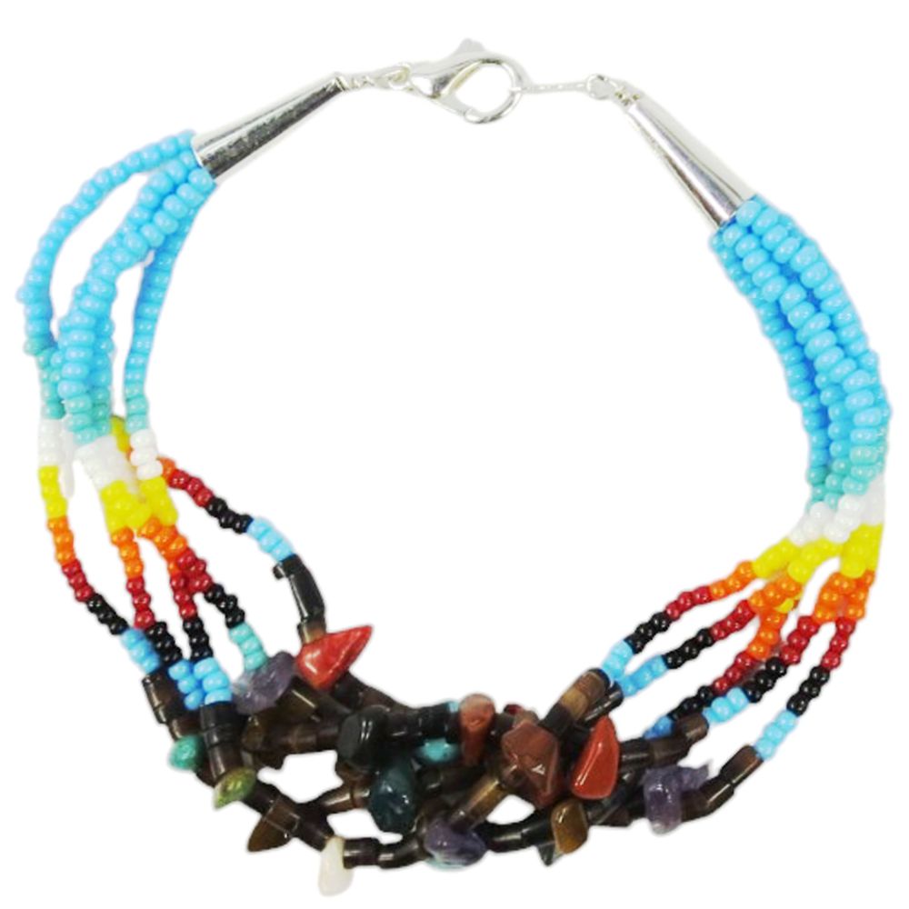 Indianerschmuck Glasperlen-Armband - Beaded Gem Nuggets, Blau
