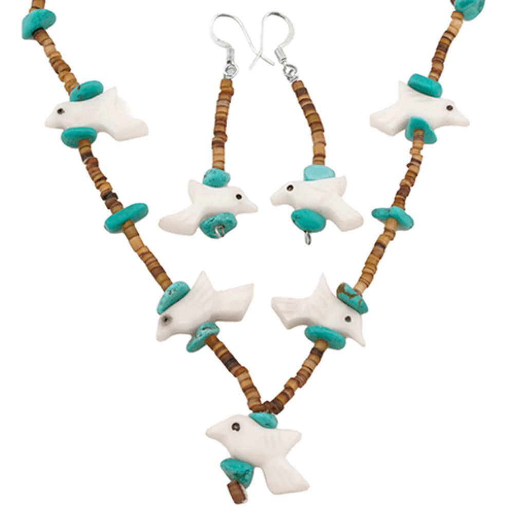 Indianerschmuck-Set: Fetischkette und Ohrhänger - Native Spirit Birds