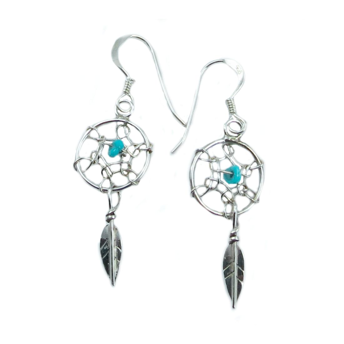 Ohrhänger aus Sterling Silber - Dreamcatcher Türkis, massiv, klein