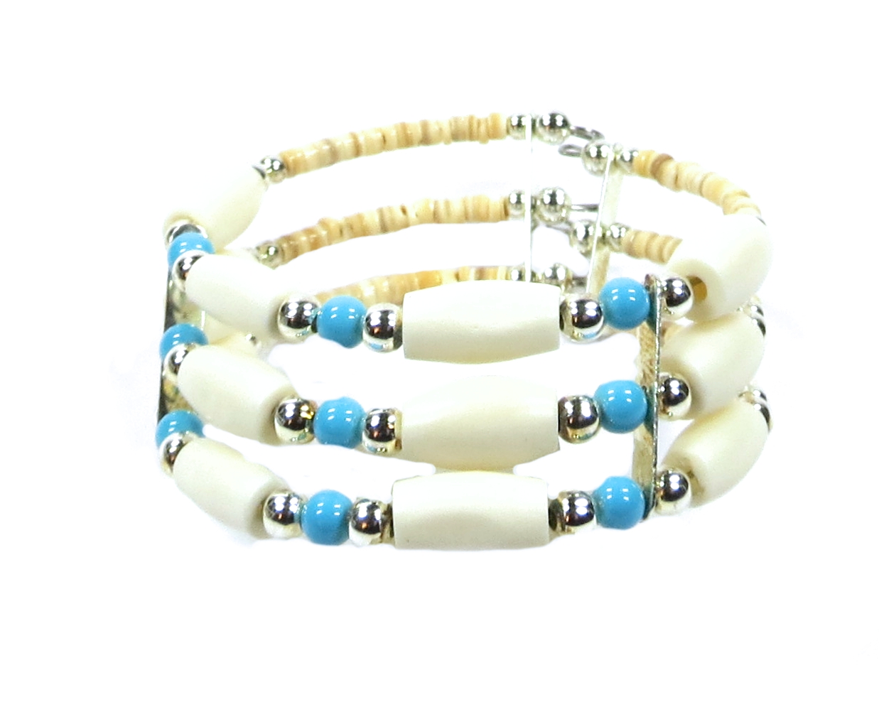 Indianerschmuck - Knochenarmband - Buffalo Bone, Weiß / Türkis