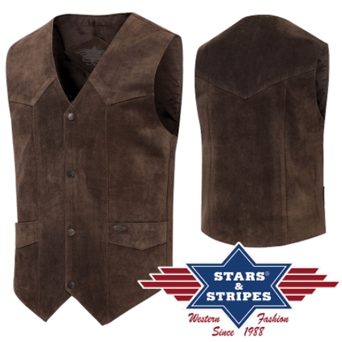 Herren Lederweste von Stars & Stripes - Alabama, Dunkelbraun