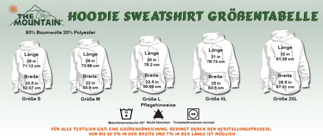 The Mountain - Hoodie - Größentabelle