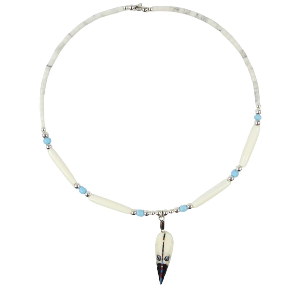 Indianerschmuck - Kette - Buffalo Bone Choker, Feather - hell