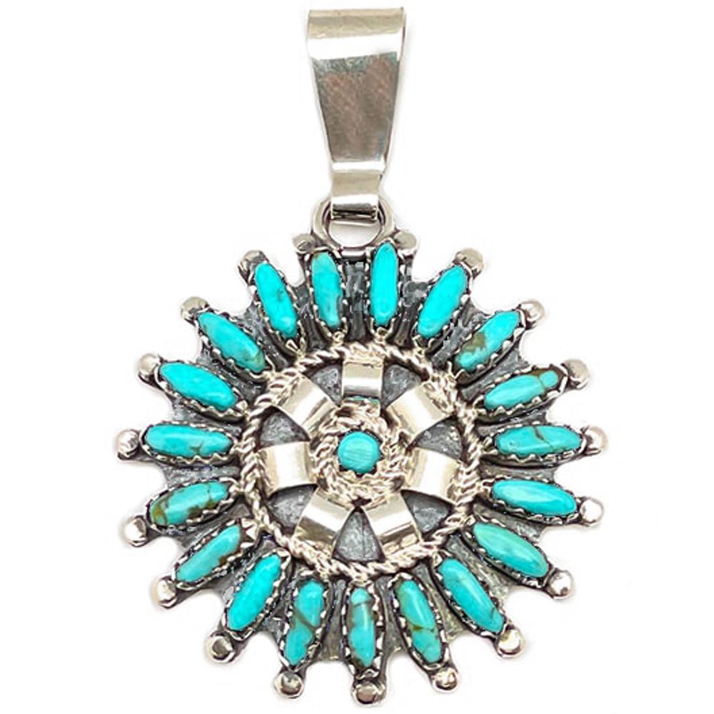Indianerschmuck Kettenanhänger und Brosche aus Sterling Silber - Premium Needlepoint Sun