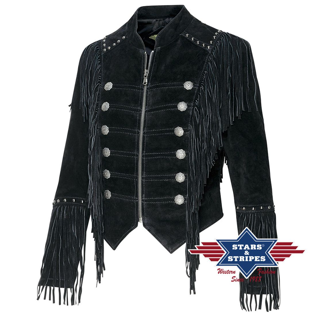 Damen-Lederjacke von Stars & Stripes - Brianna, Schwarz