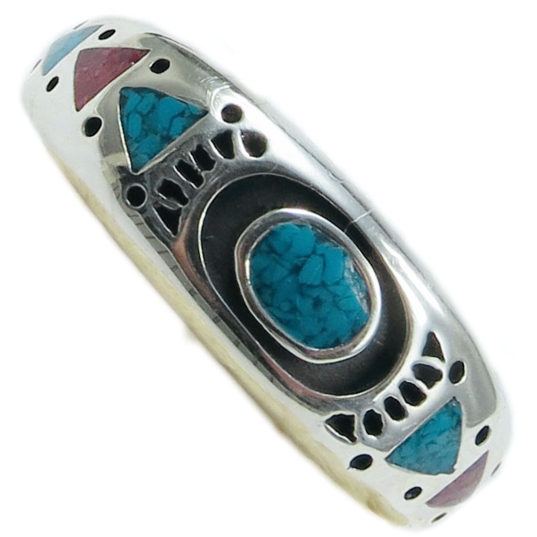 Indianerschmuck Herrenring aus Sterling Silber - Native Spring, Türkis / Koralle