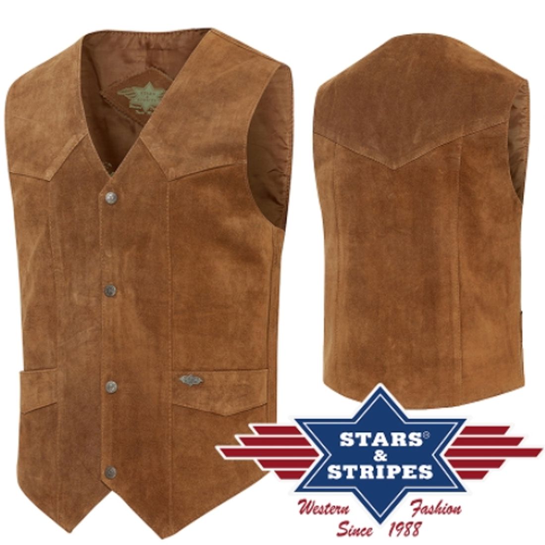 Herren Lederweste von Stars & Stripes - Alabama, Braun